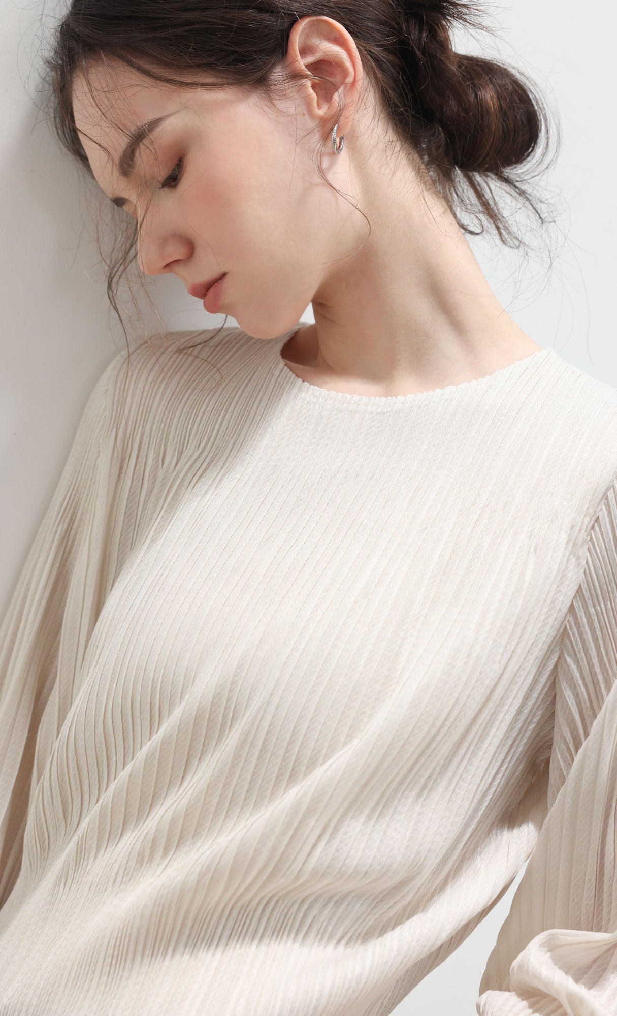 Leon pleated long-sleeve top_ivory