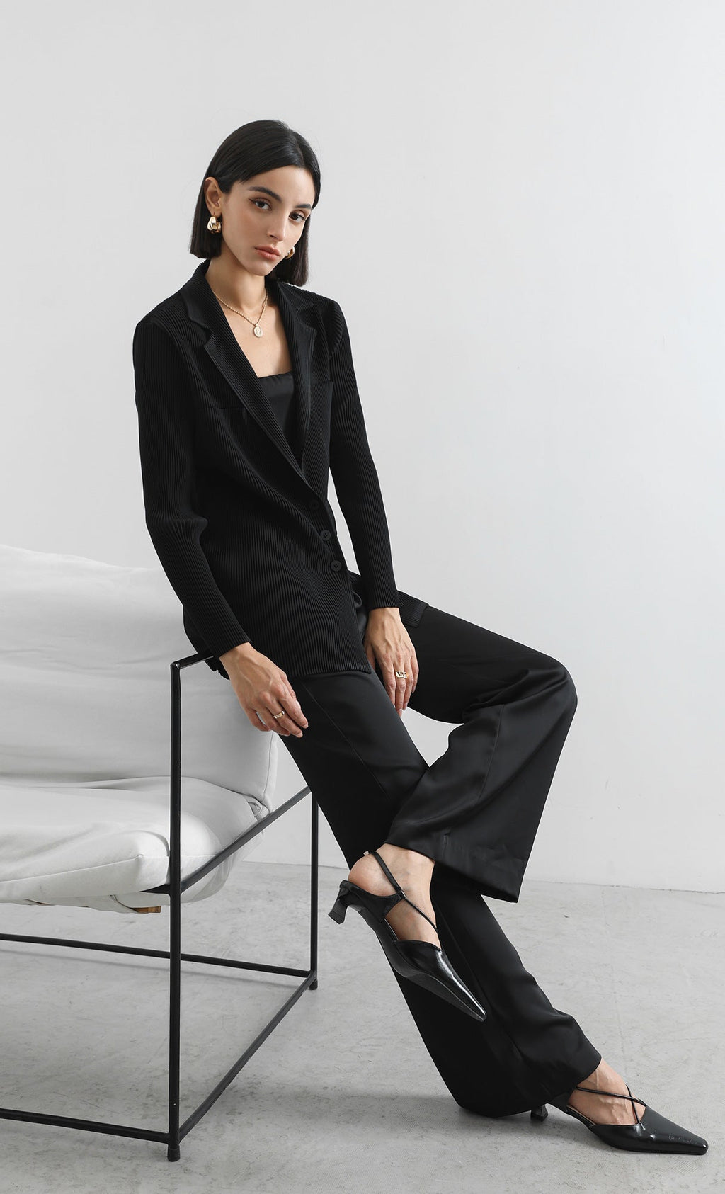 curve pleated set-up jacket_black