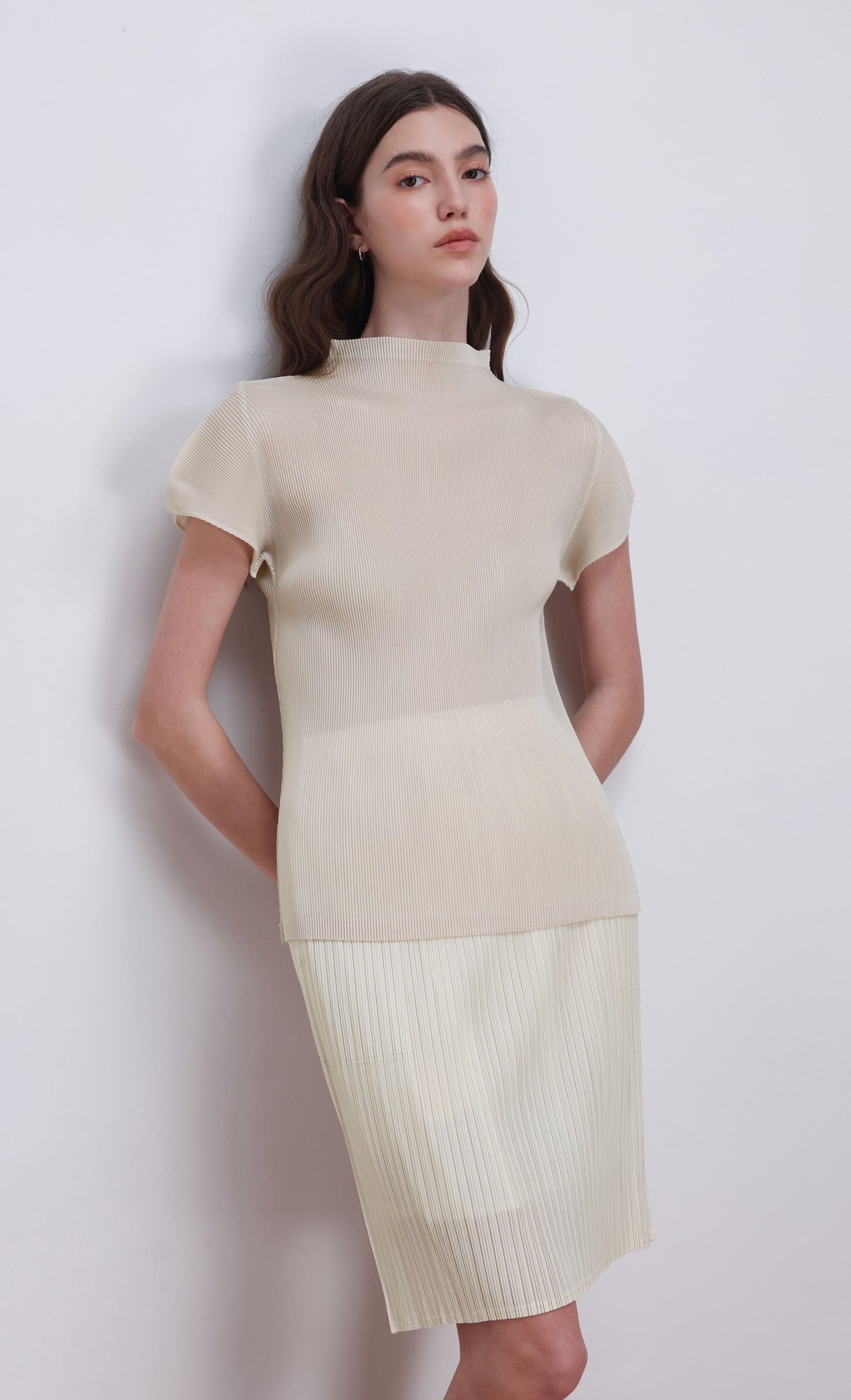 Dara pleated midi skirt_ivory