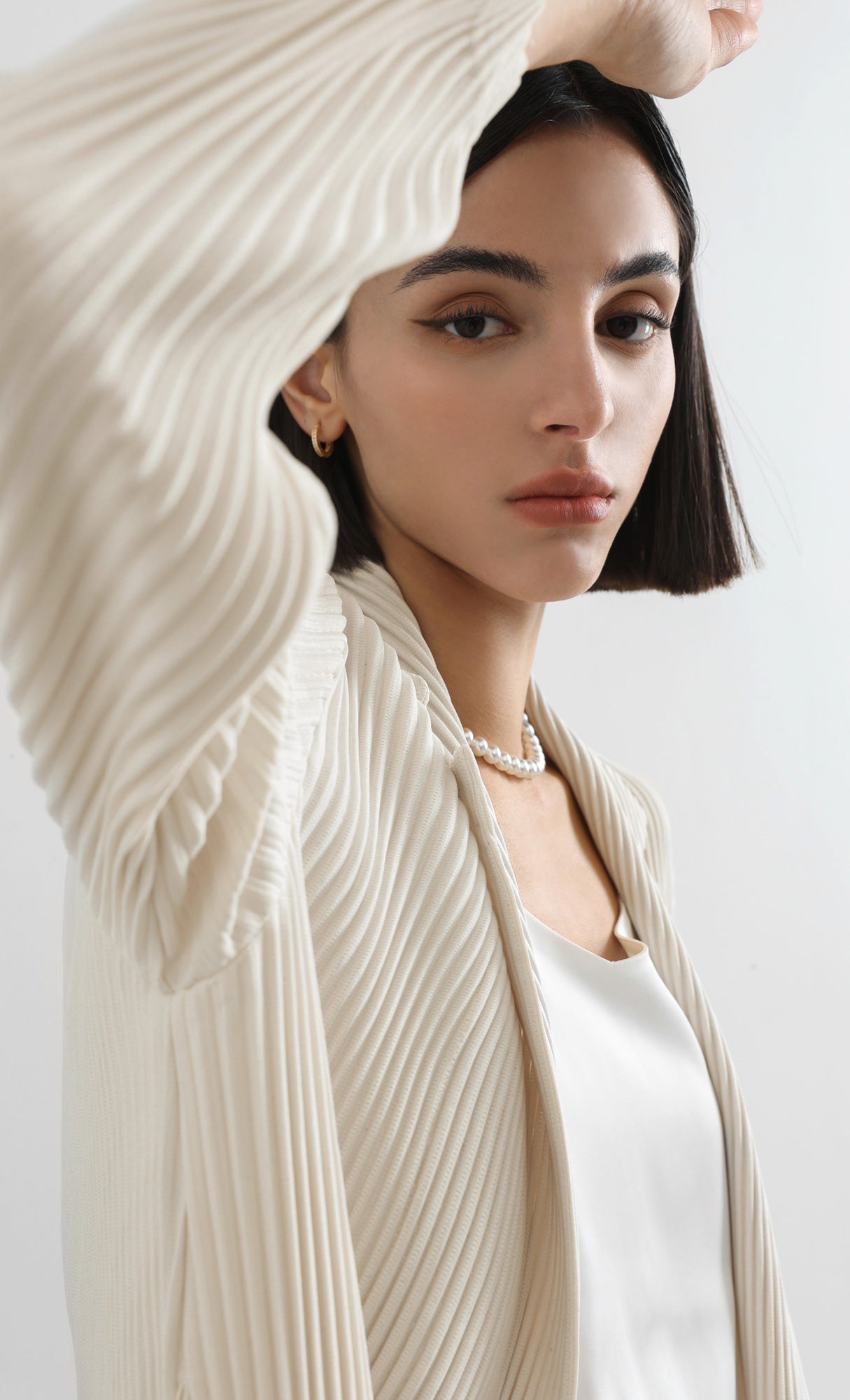 haze pleated belted trench_ivory