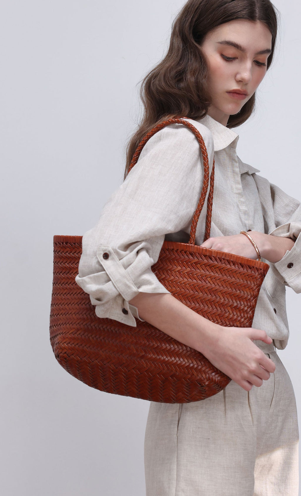 [Pouch SET] Kevin weaving leather shoulder bag_camel