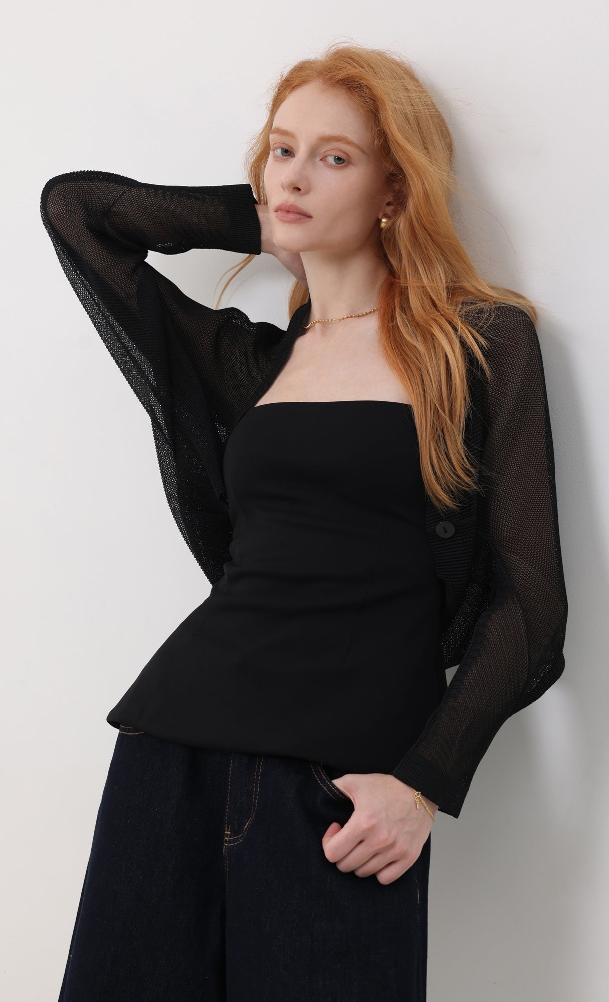 Lucid pleated mesh cardigan_black