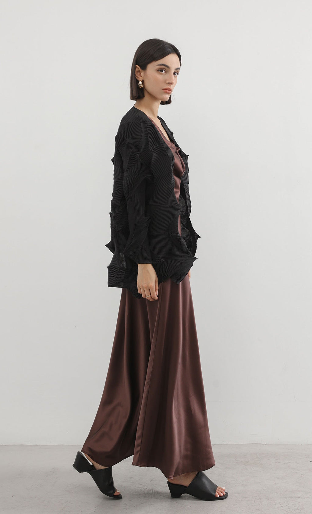 geo pleated jacket cardigan_black