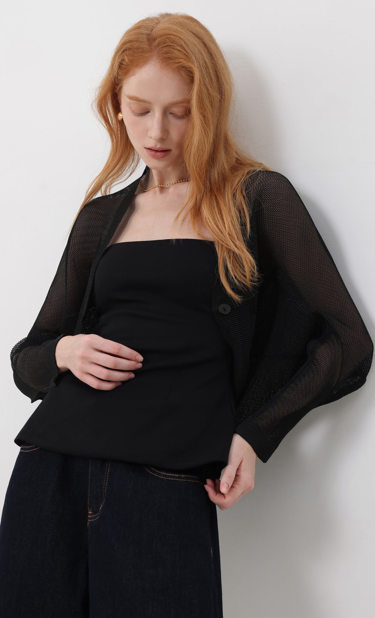 Lucid pleated mesh cardigan_black