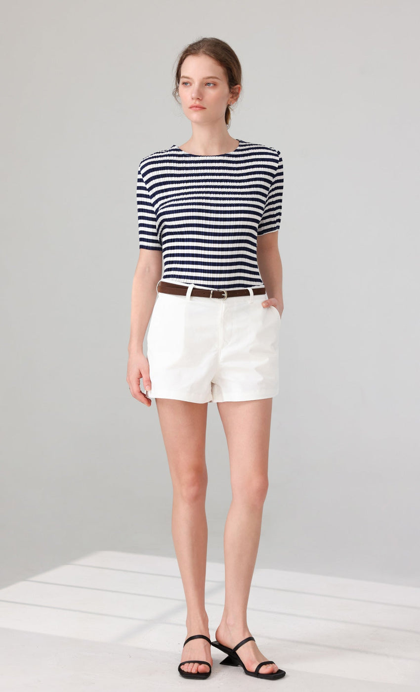 Marine Stripe Pleated Top (stripe)