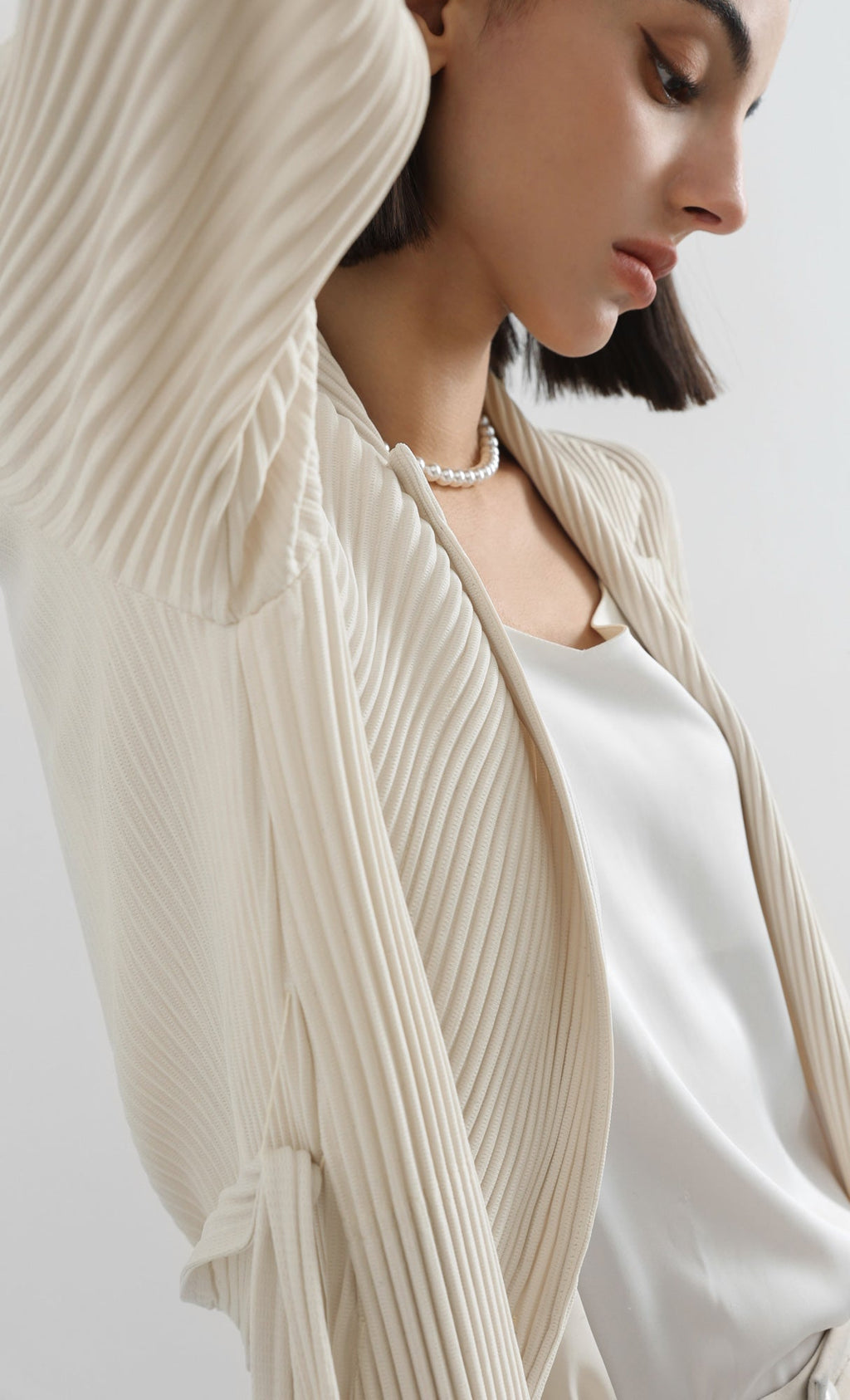 haze pleated belted trench_ivory
