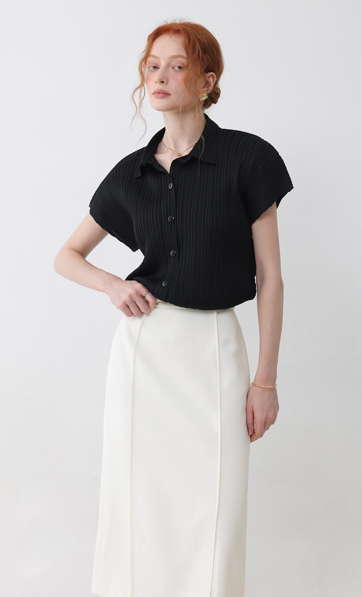 tinted collard pleated shirts_black