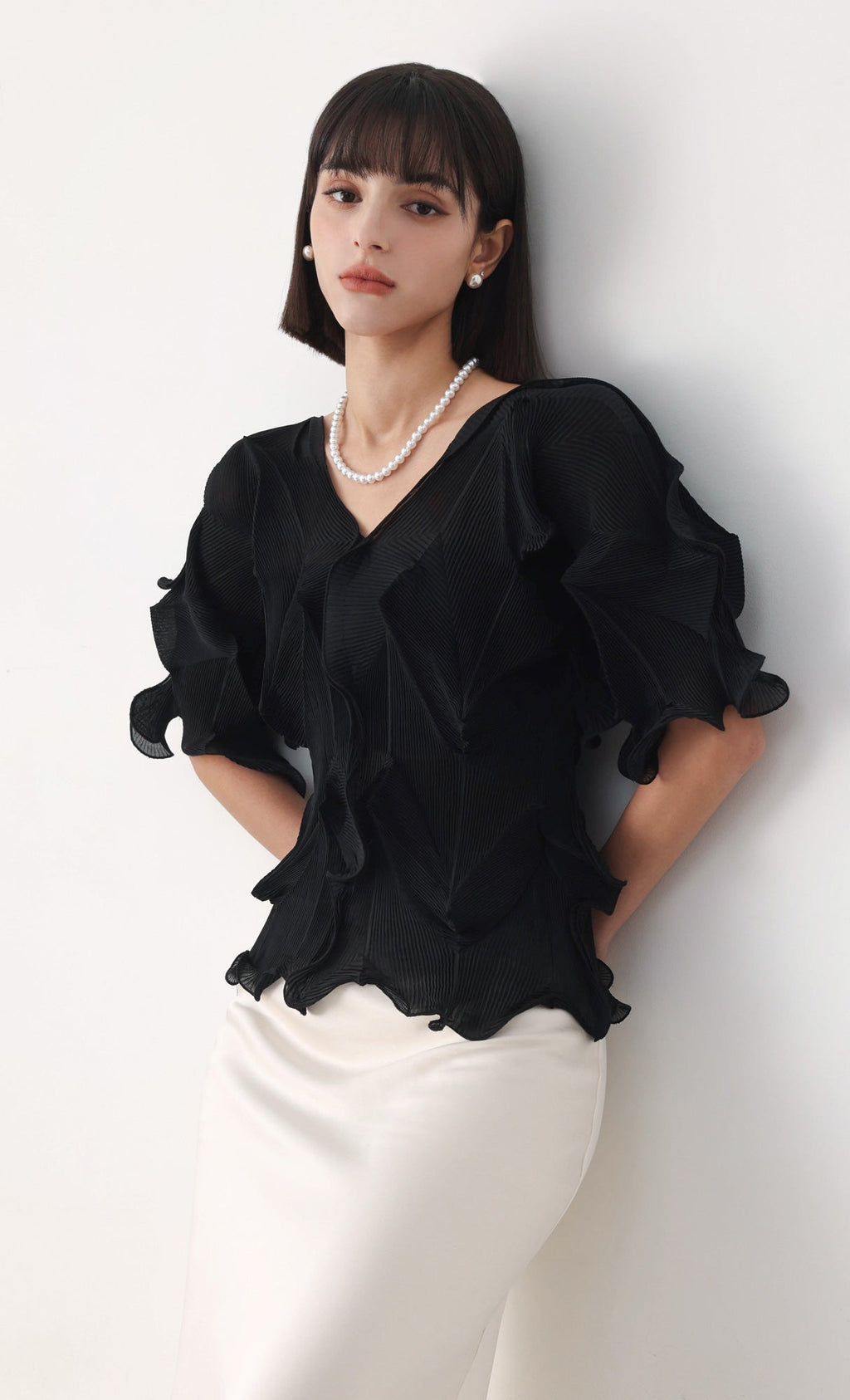 Curves pleated blouse_black