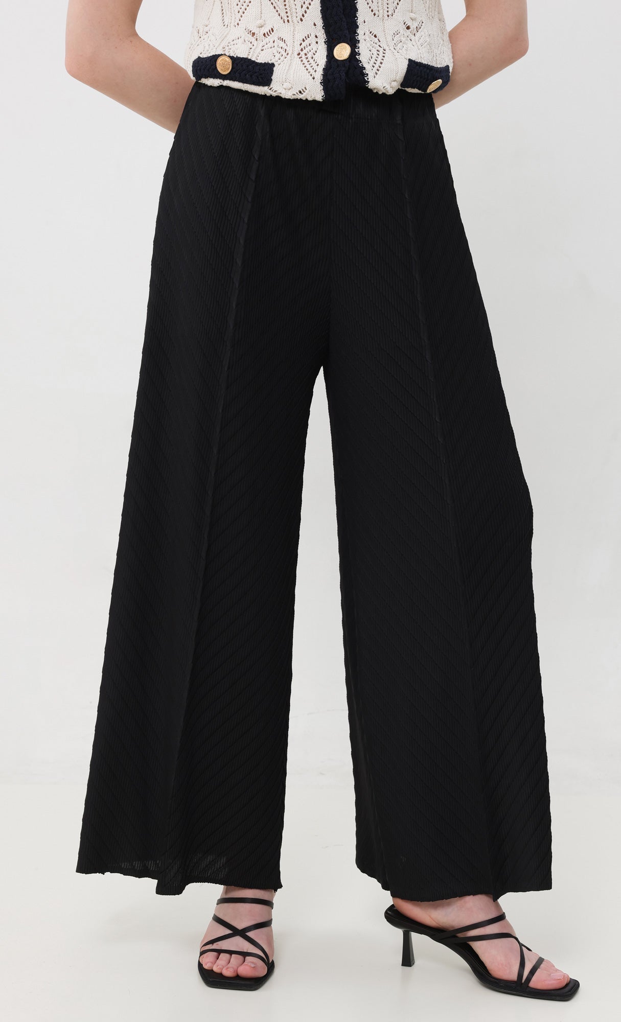Flow pleated wide leg pants_black