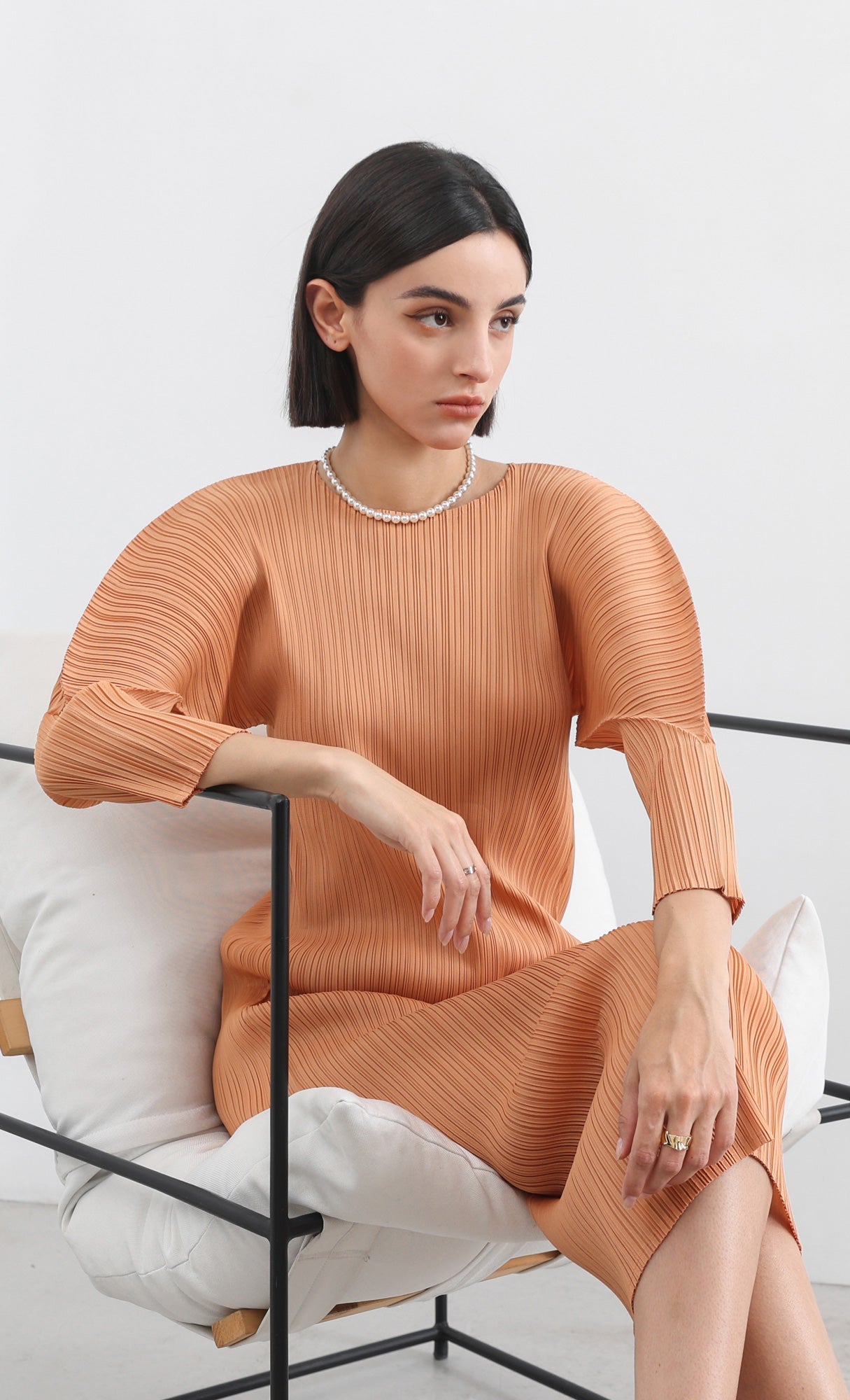 arc pleated dress_orange