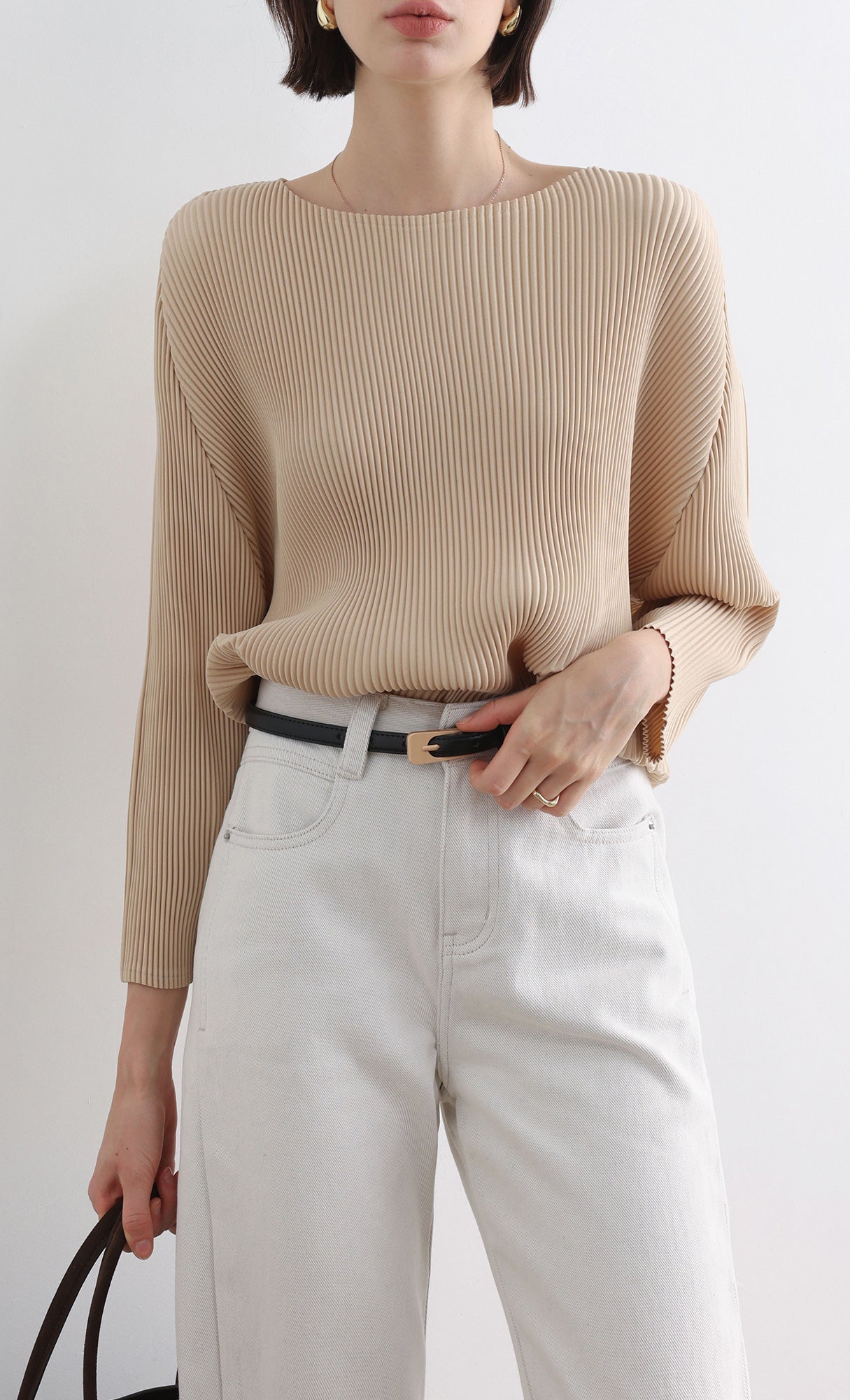 Rindy ray pleated Top_Light-Beige