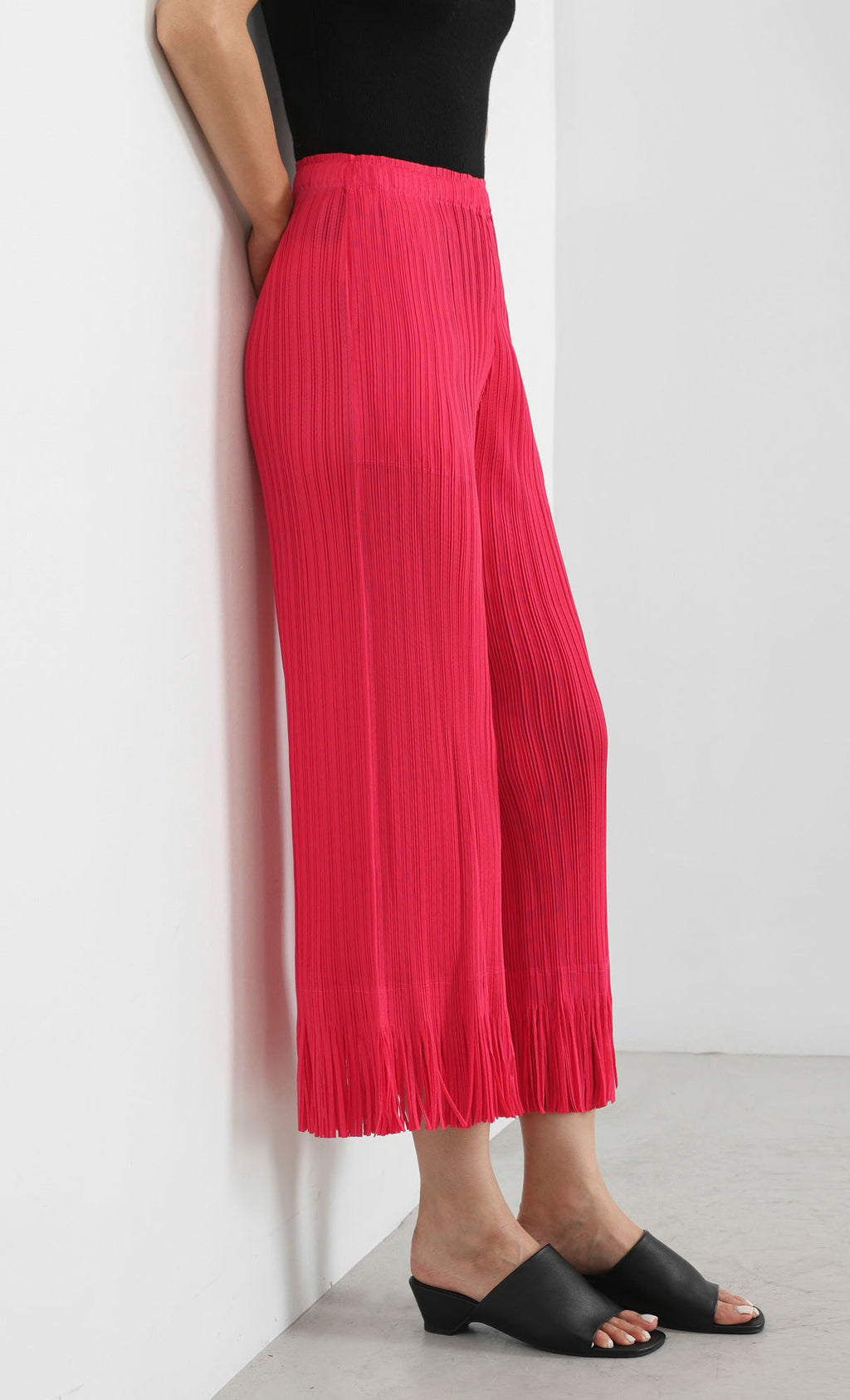 frill hem pleated pants_red