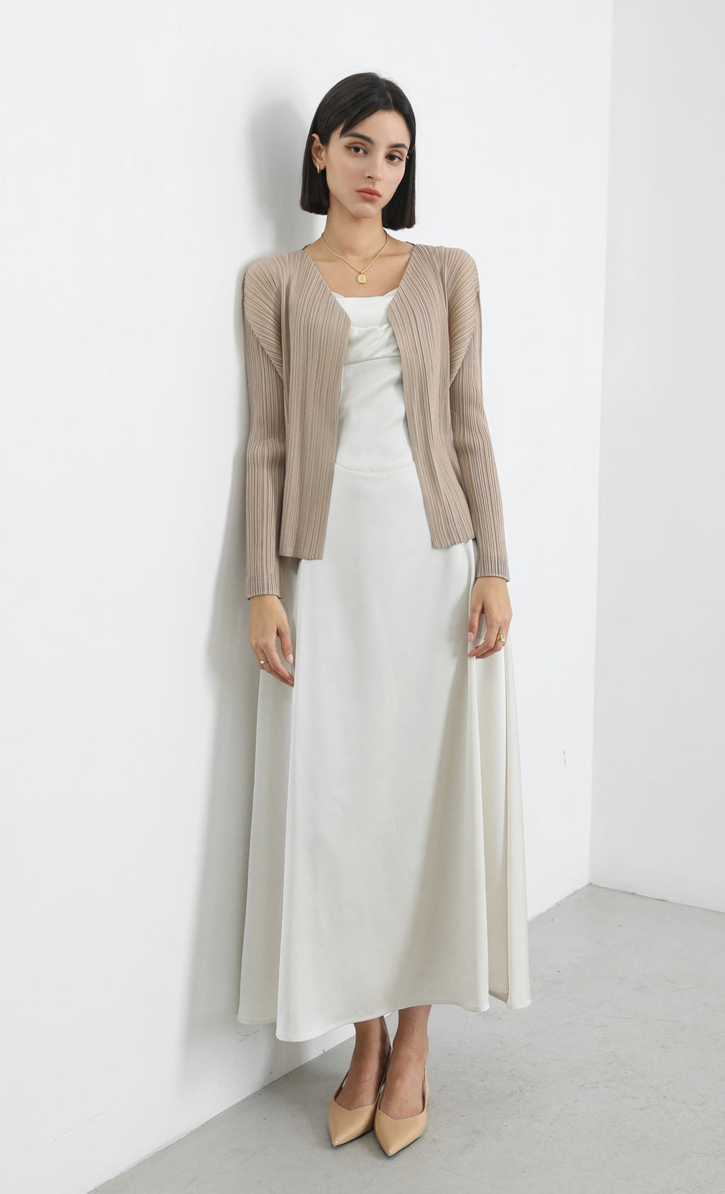 modi pleated cardigan_beige