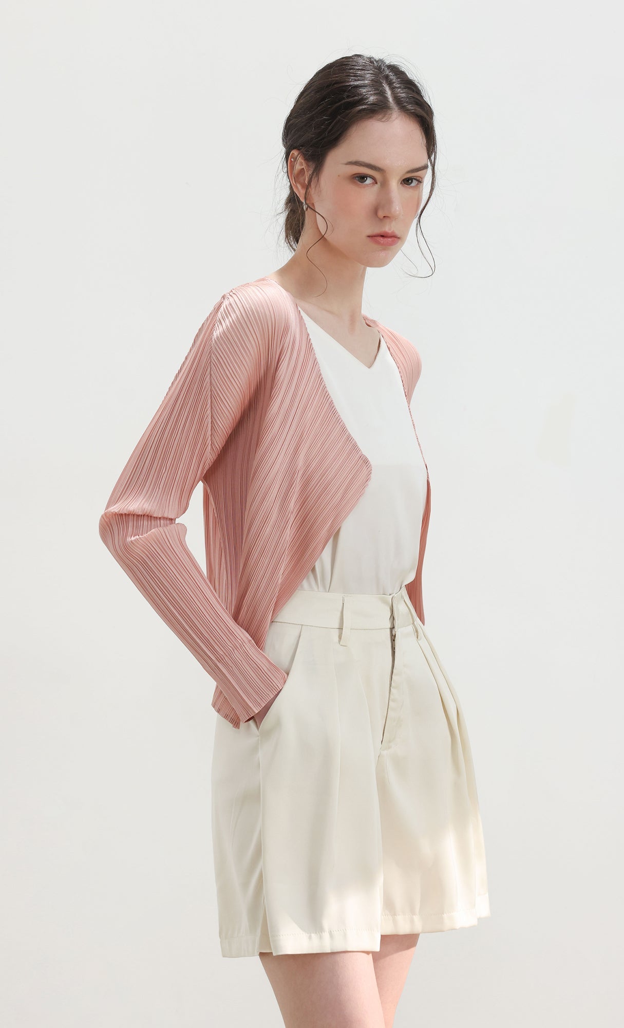 Pia pleated cardigan_pink