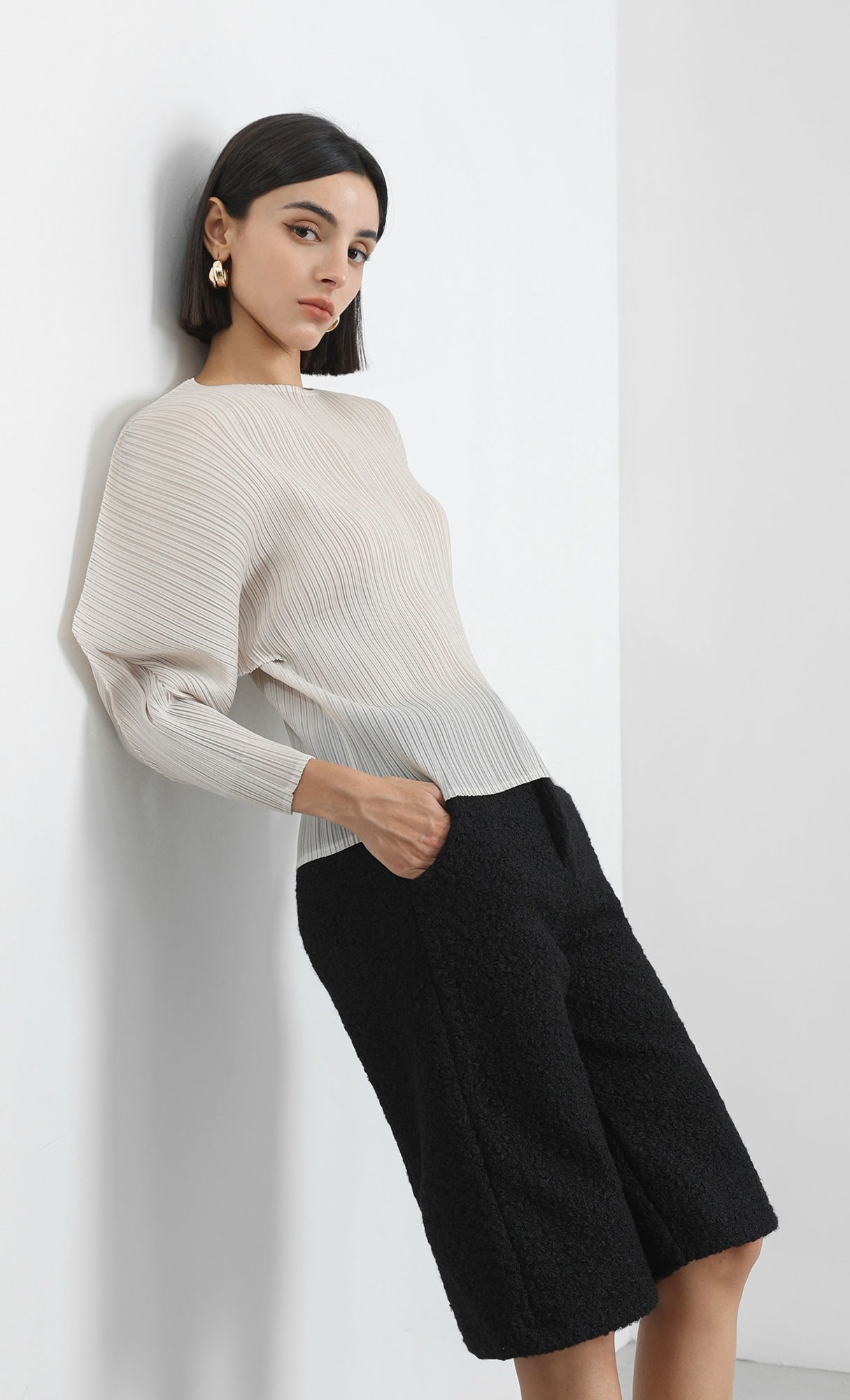 bloom pleated blouse_ivory