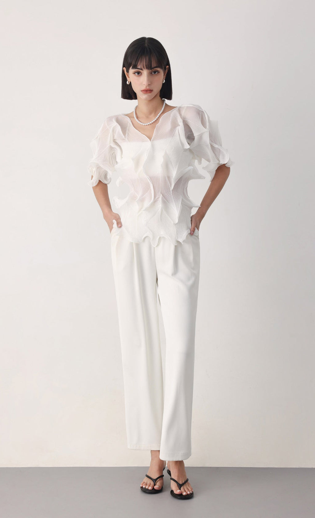 Curves pleated blouse_ivory