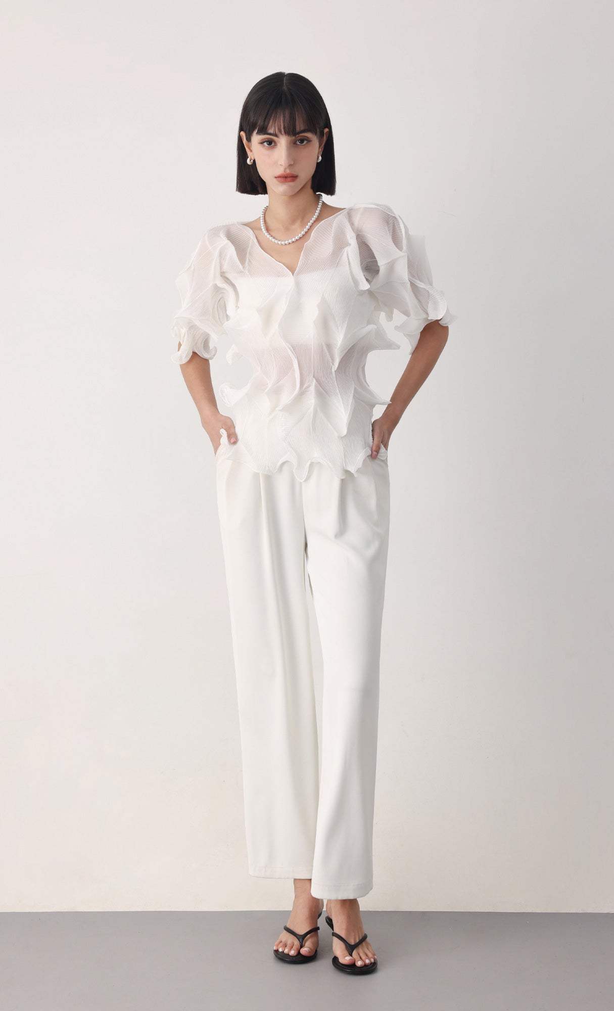 Curves pleated blouse_ivory