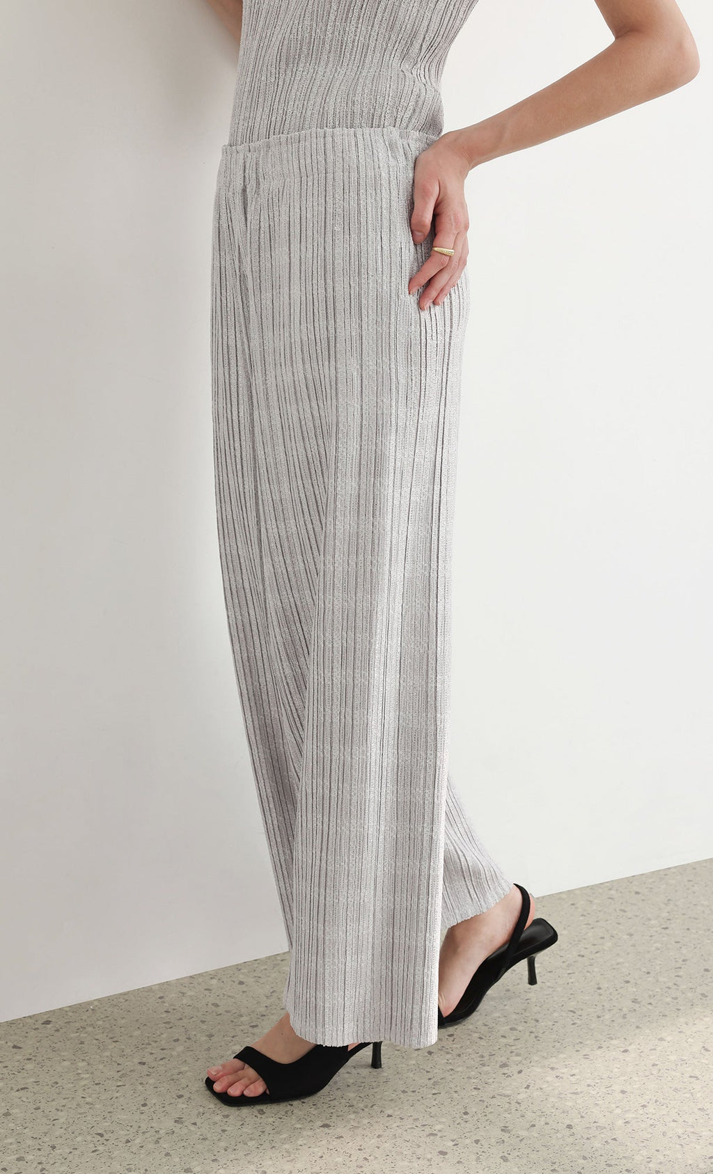 Tweed pleats pintuck pants_grey