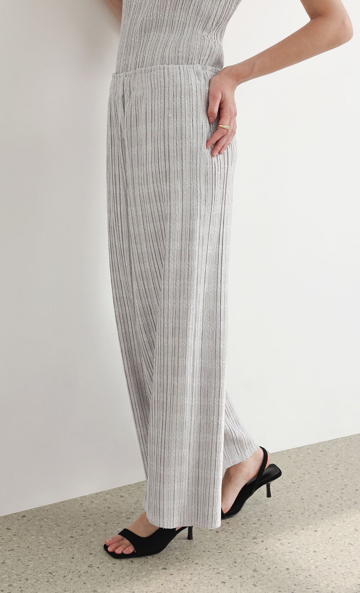 Tweed pleats pintuck pants_grey
