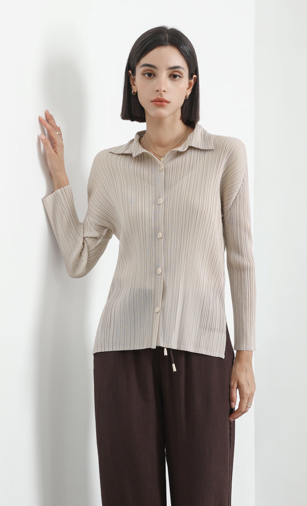 hush pleated shirts_beige