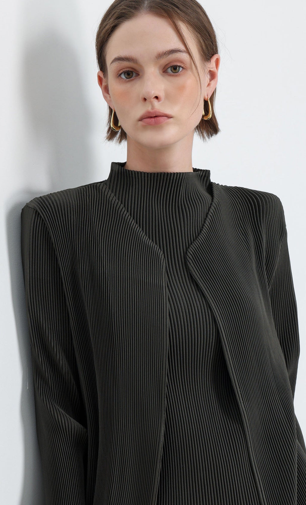 Essential Pleated Cardigan_Khaki
