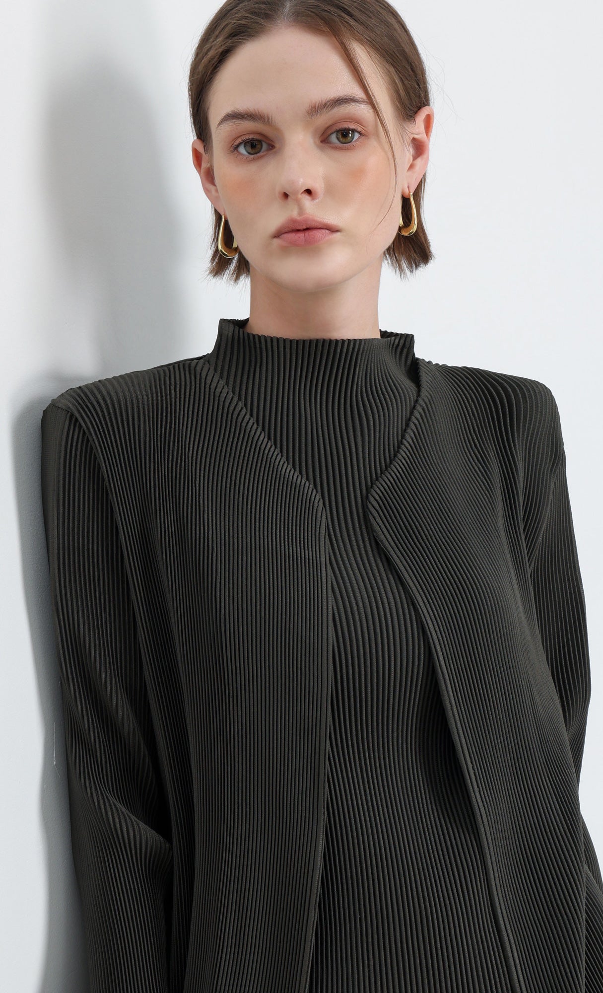 Essential Pleated Cardigan_Khaki