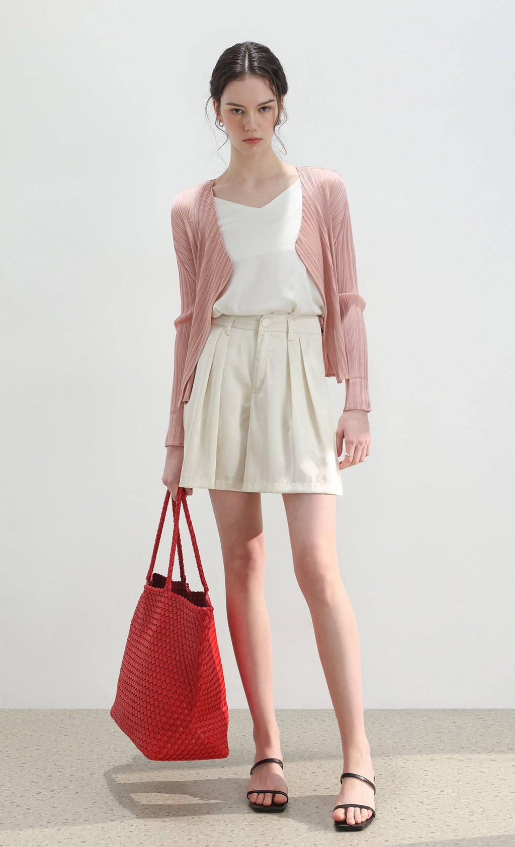 Pia pleated cardigan_pink