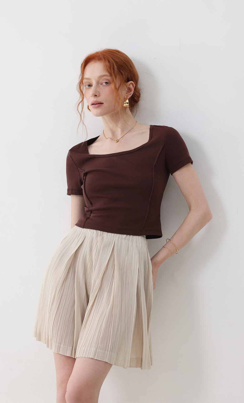 Dain pleated half pants_beige