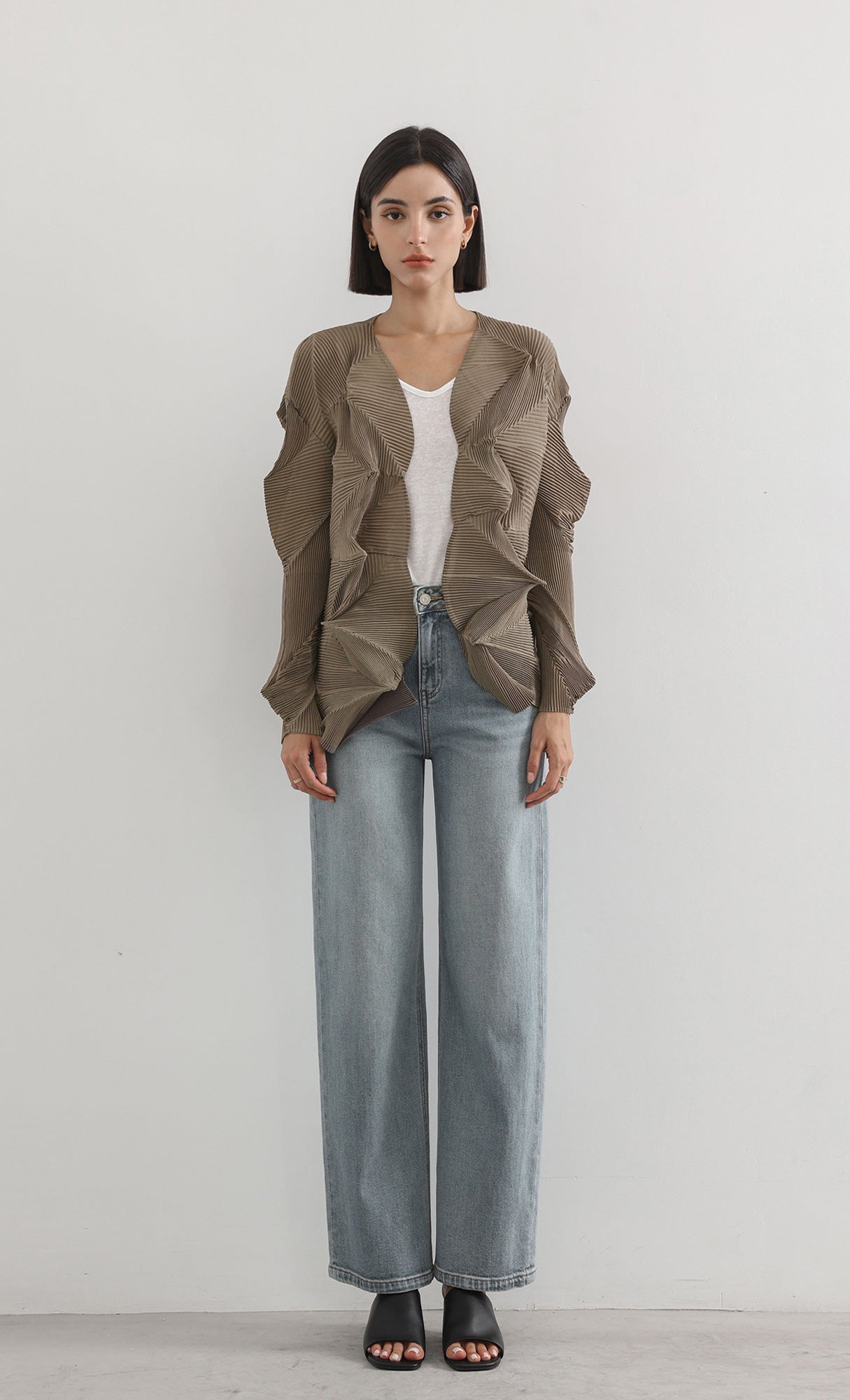 geo pleated jacket cardigan_brown