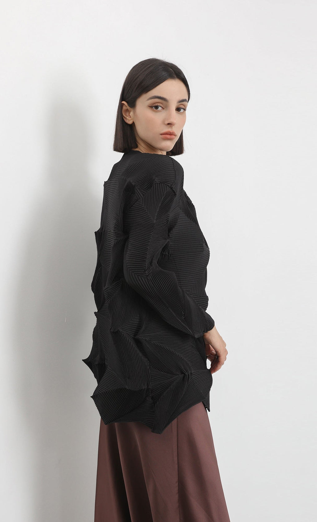 geo pleated jacket cardigan_black