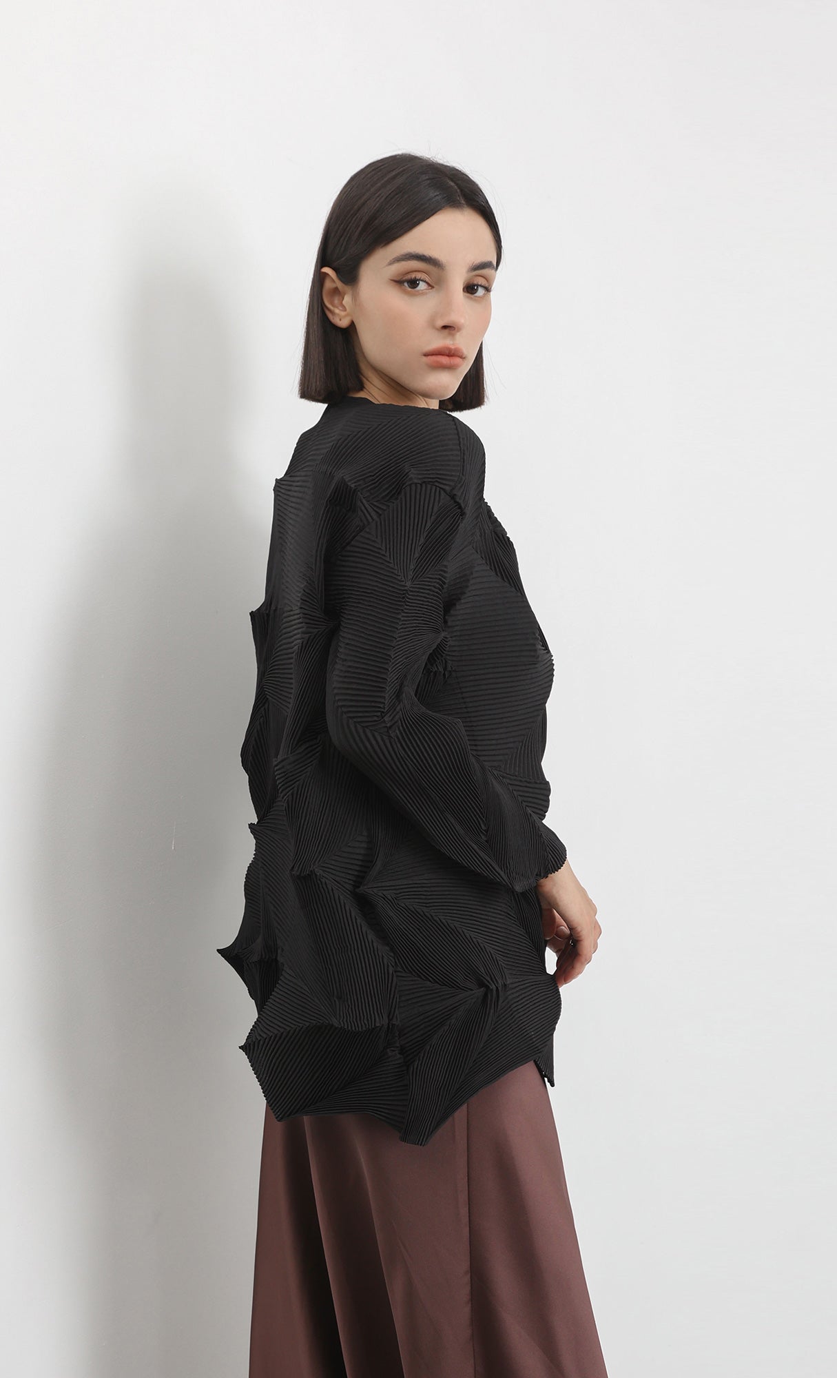 geo pleated jacket cardigan_black