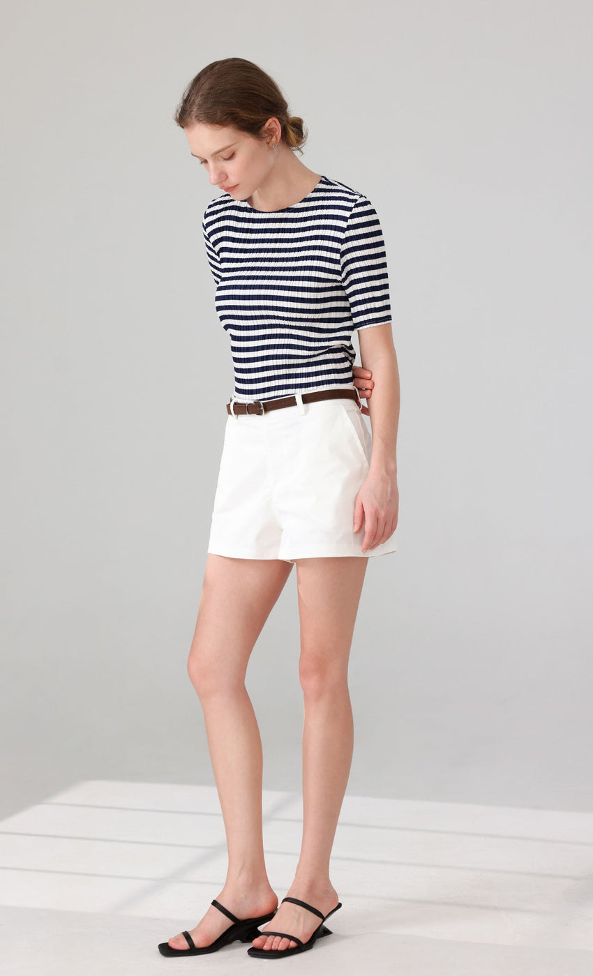 Marine Stripe Pleated Top (stripe)
