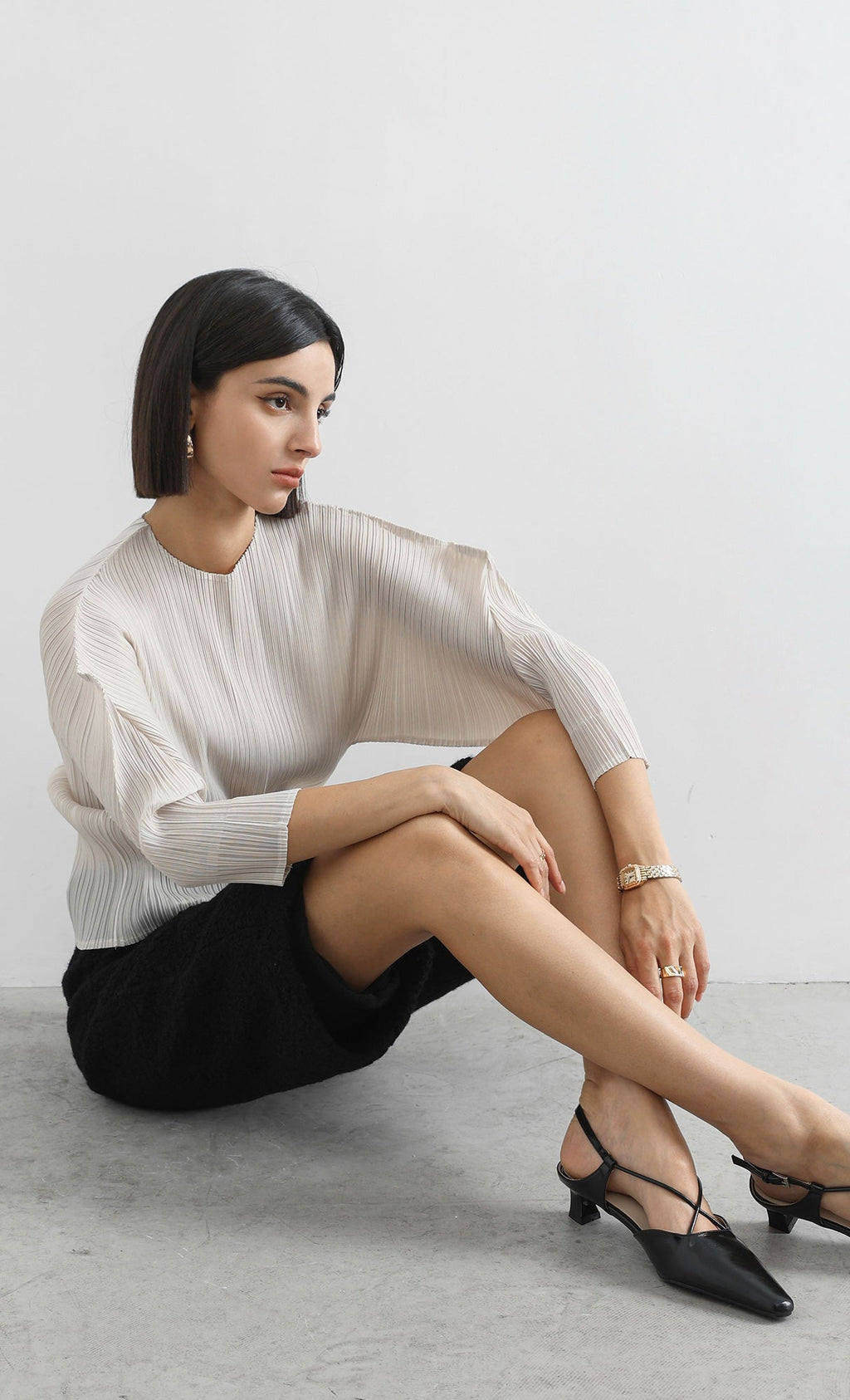 bloom pleated blouse_ivory