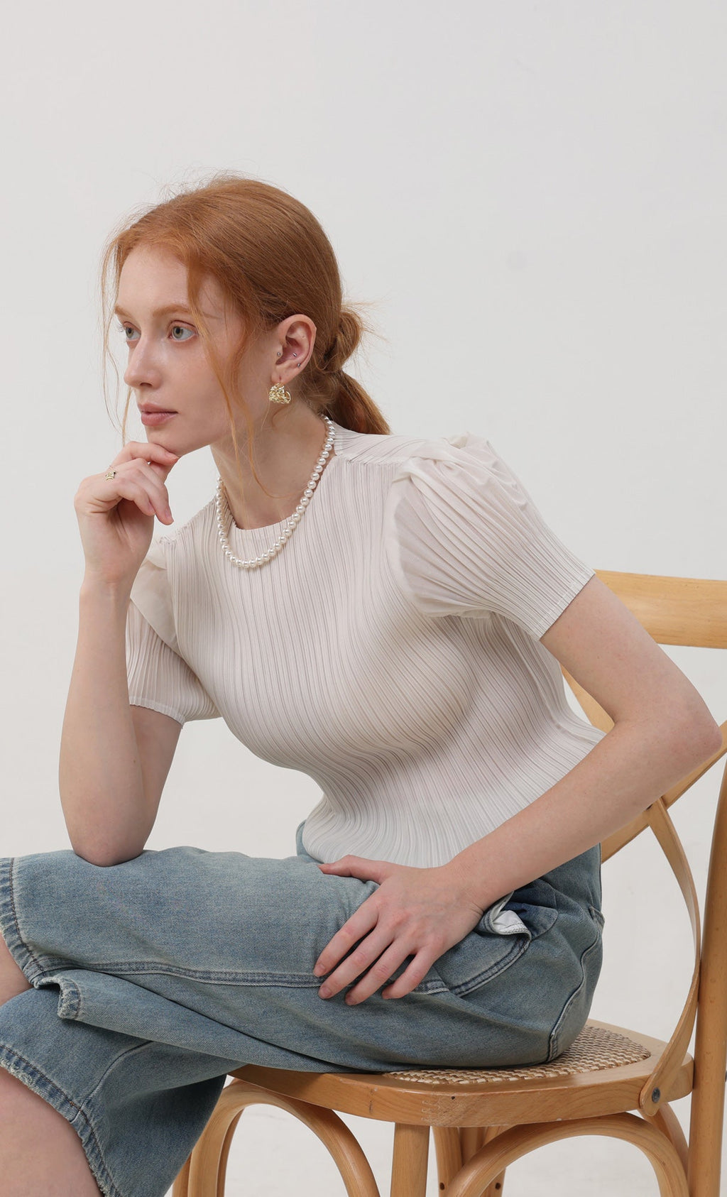 Mellow pleated half sleeve top_ivory