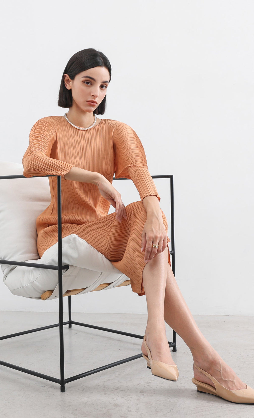 arc pleated dress_orange