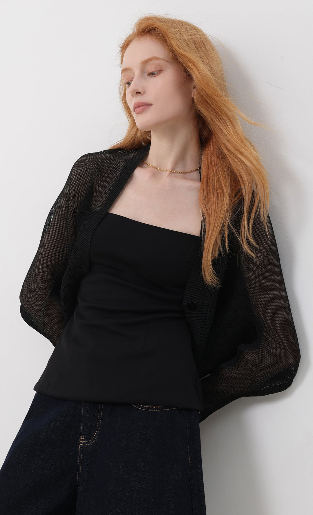 Lucid pleated mesh cardigan_black