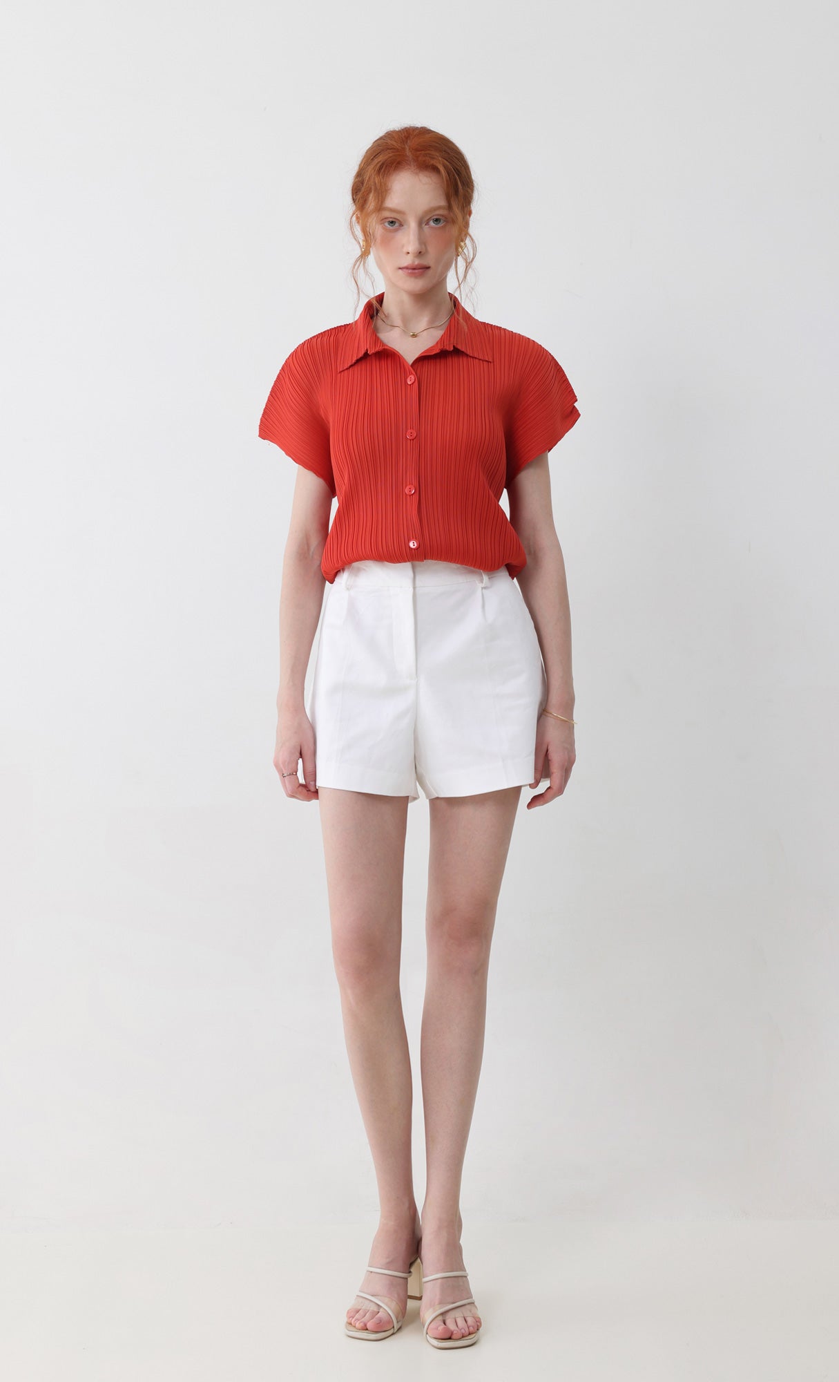 tinted collard pleated shirts_orange