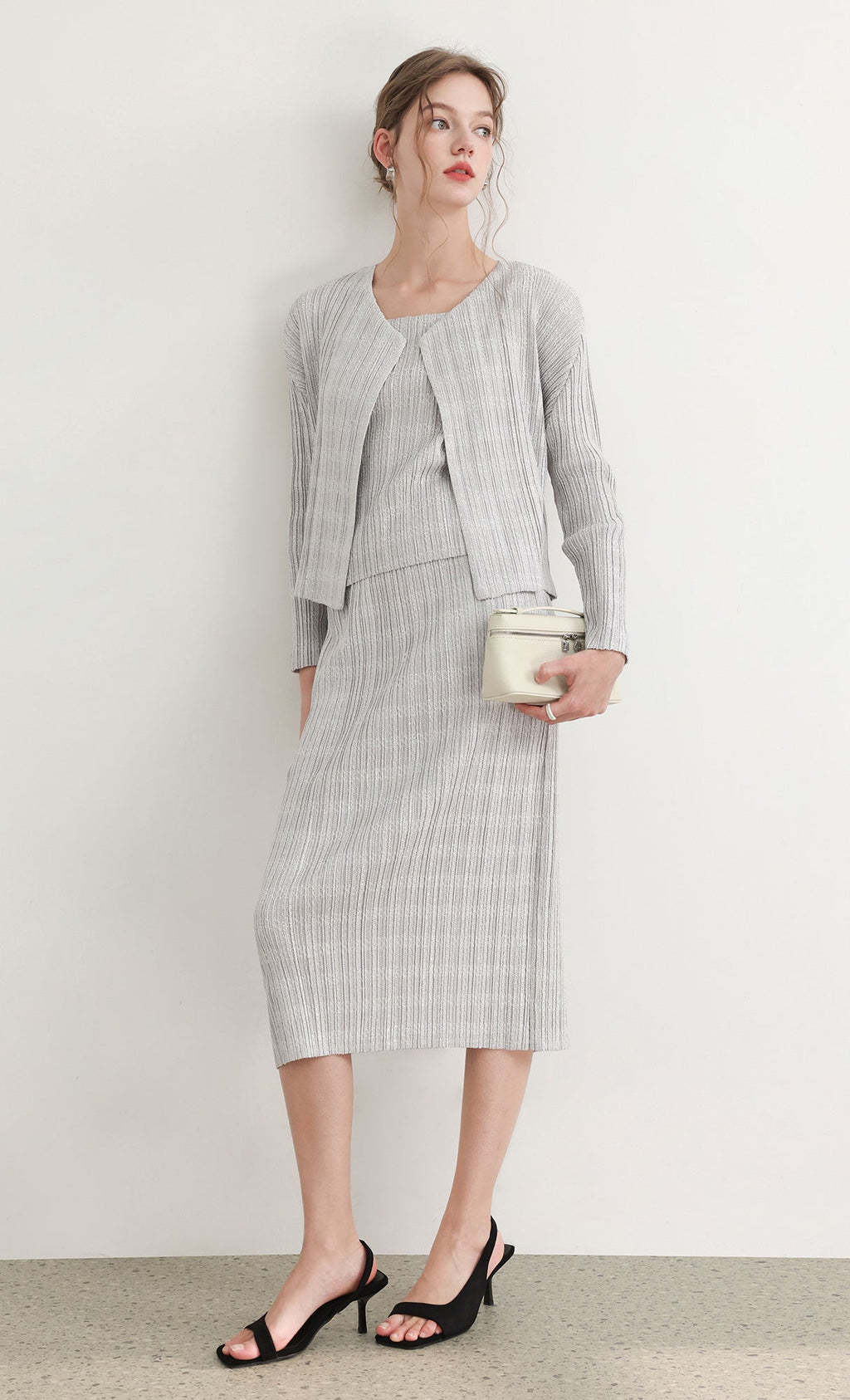 Tweed pleats cardigan_grey