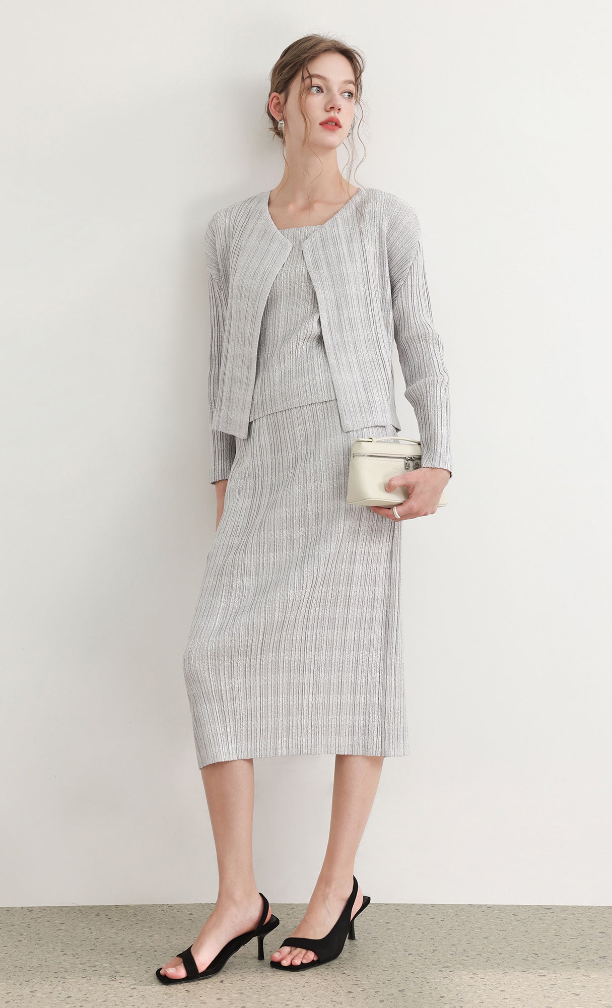 Tweed pleats cardigan_grey