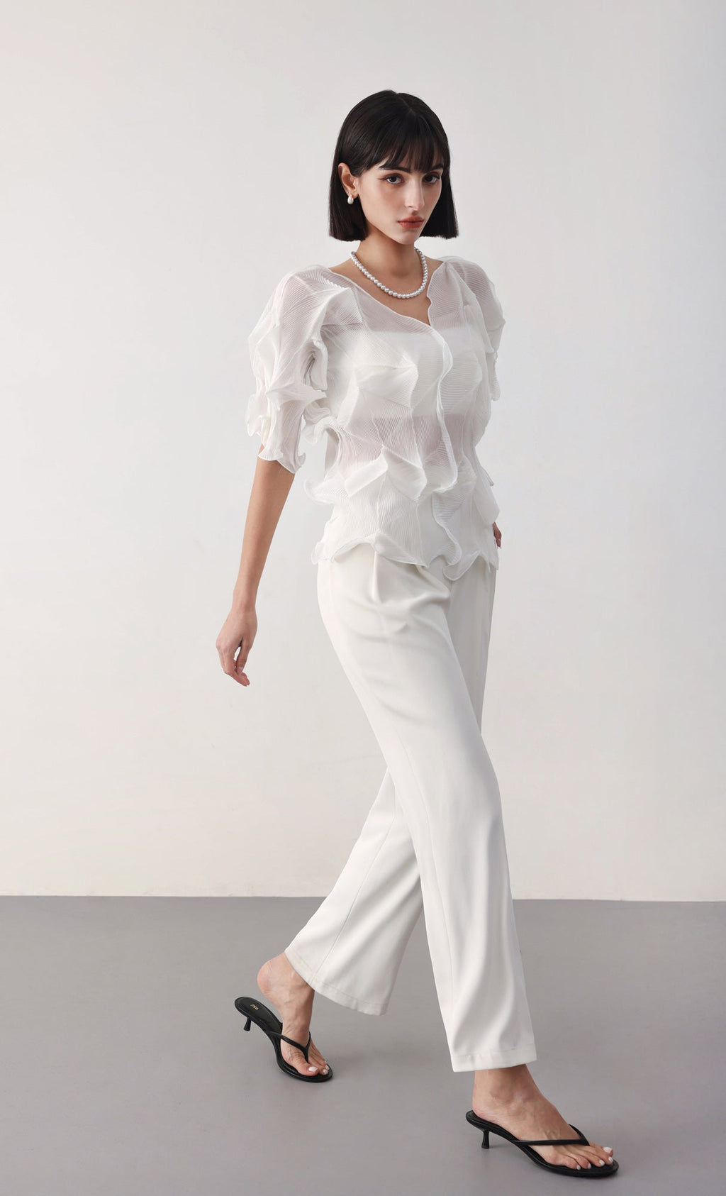 Curves pleated blouse_ivory