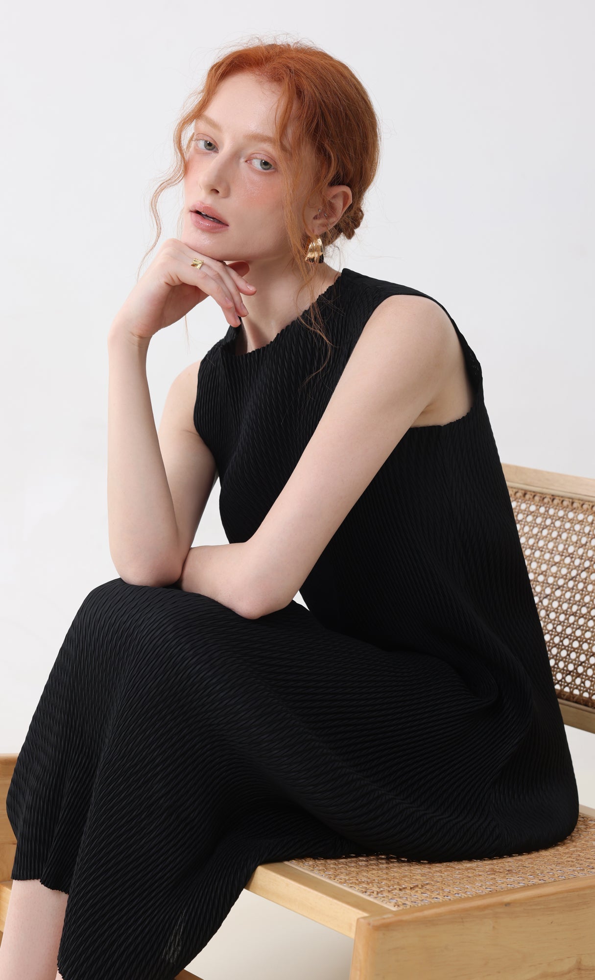 ner sleeveless pleats dress_black