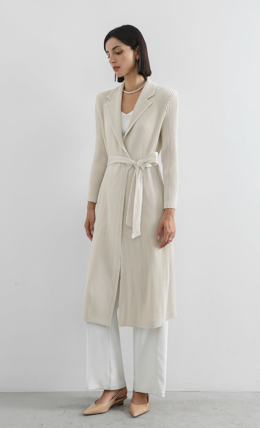 haze pleated belted trench_ivory