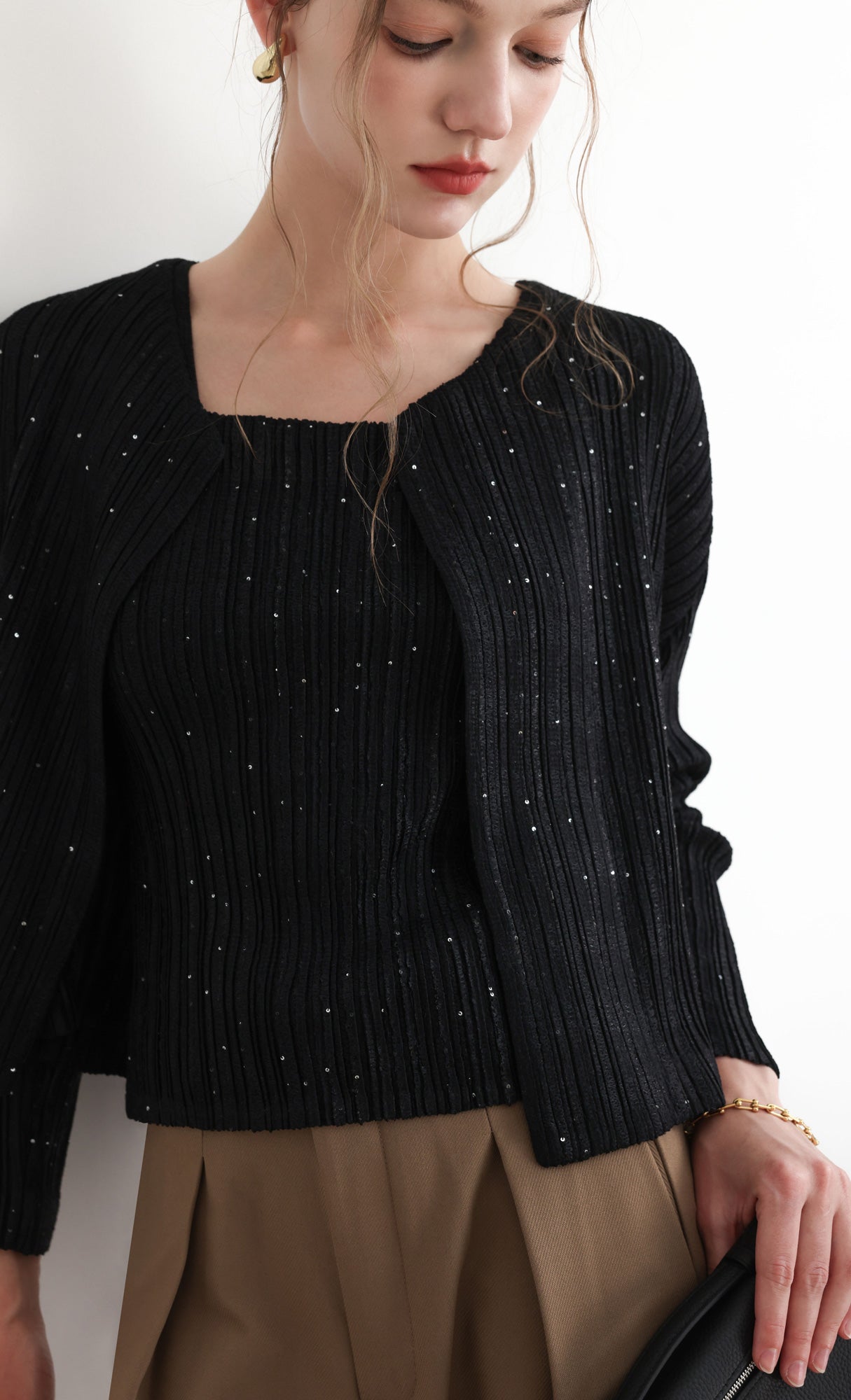 Tweed pleats top_black