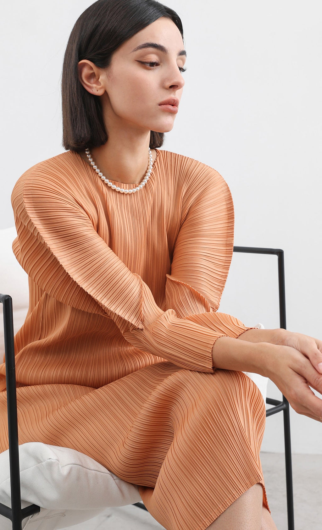 arc pleated dress_orange