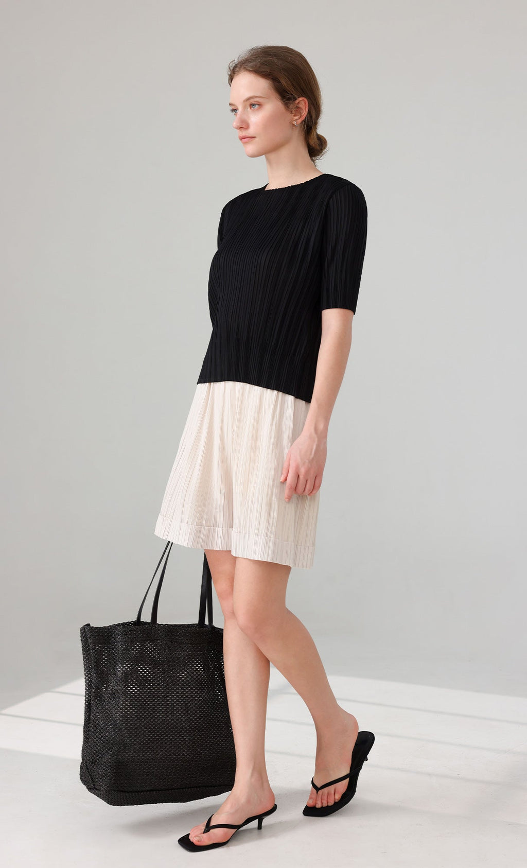 Mono Pleated Half Pants_ivory