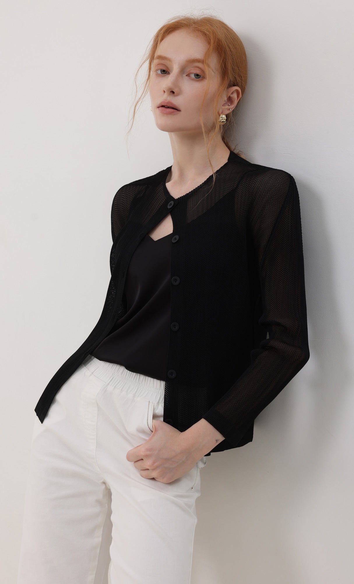 Sheer pleated cardigan_black