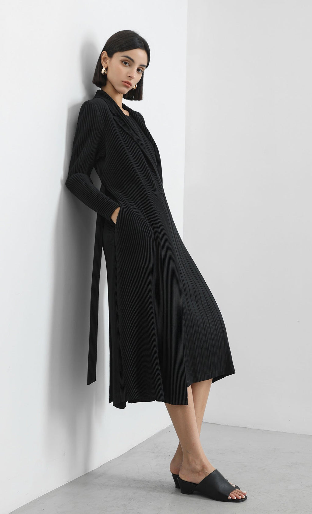 haze pleated belted trench_black