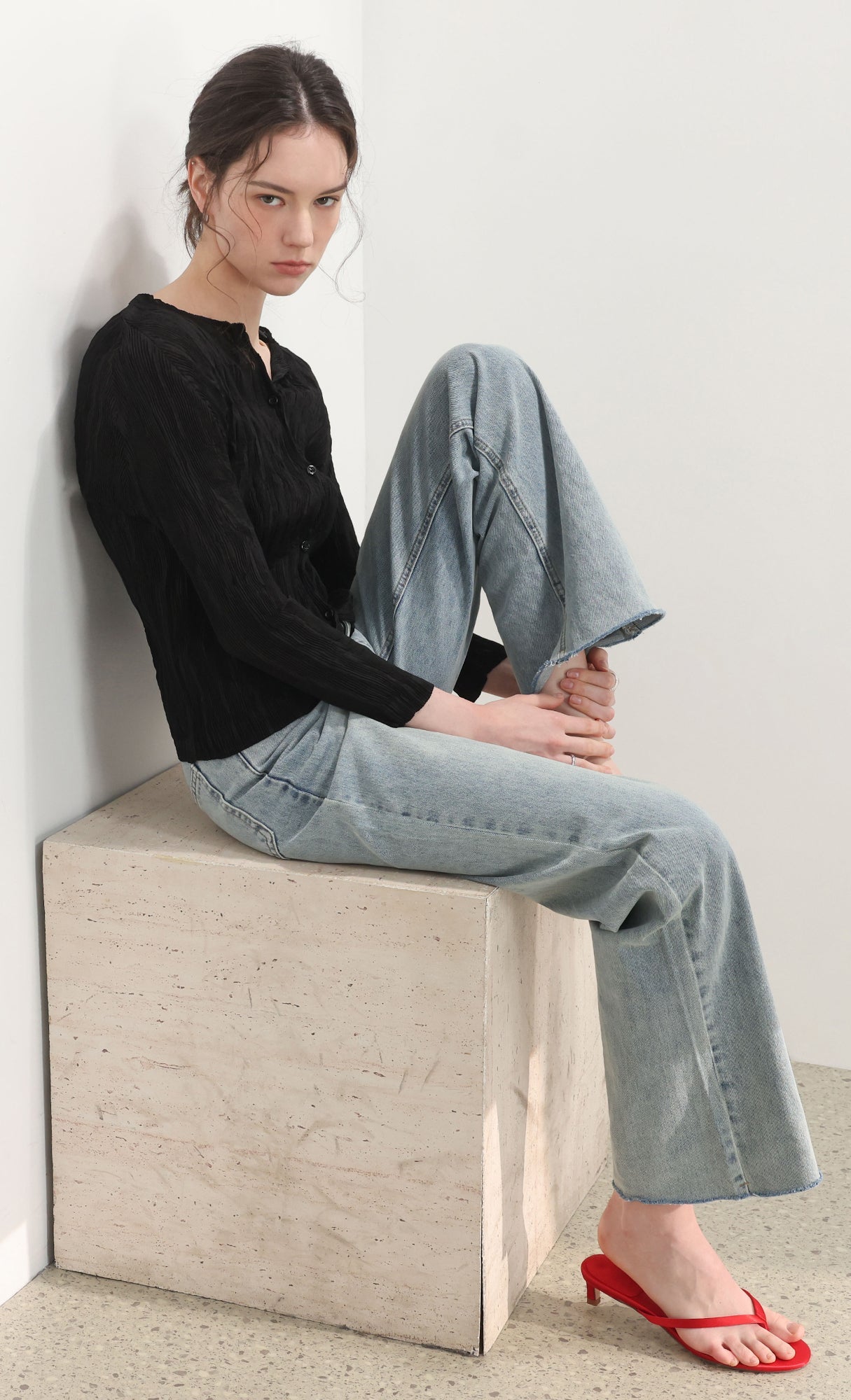 Wane crinkle pleated shirt_black