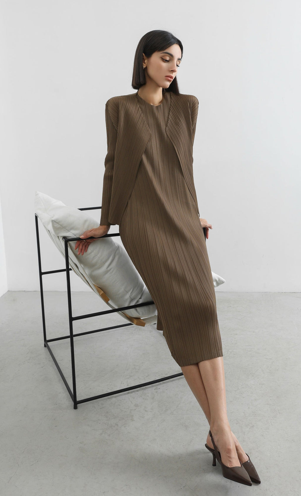 modi pleated cardigan_brown