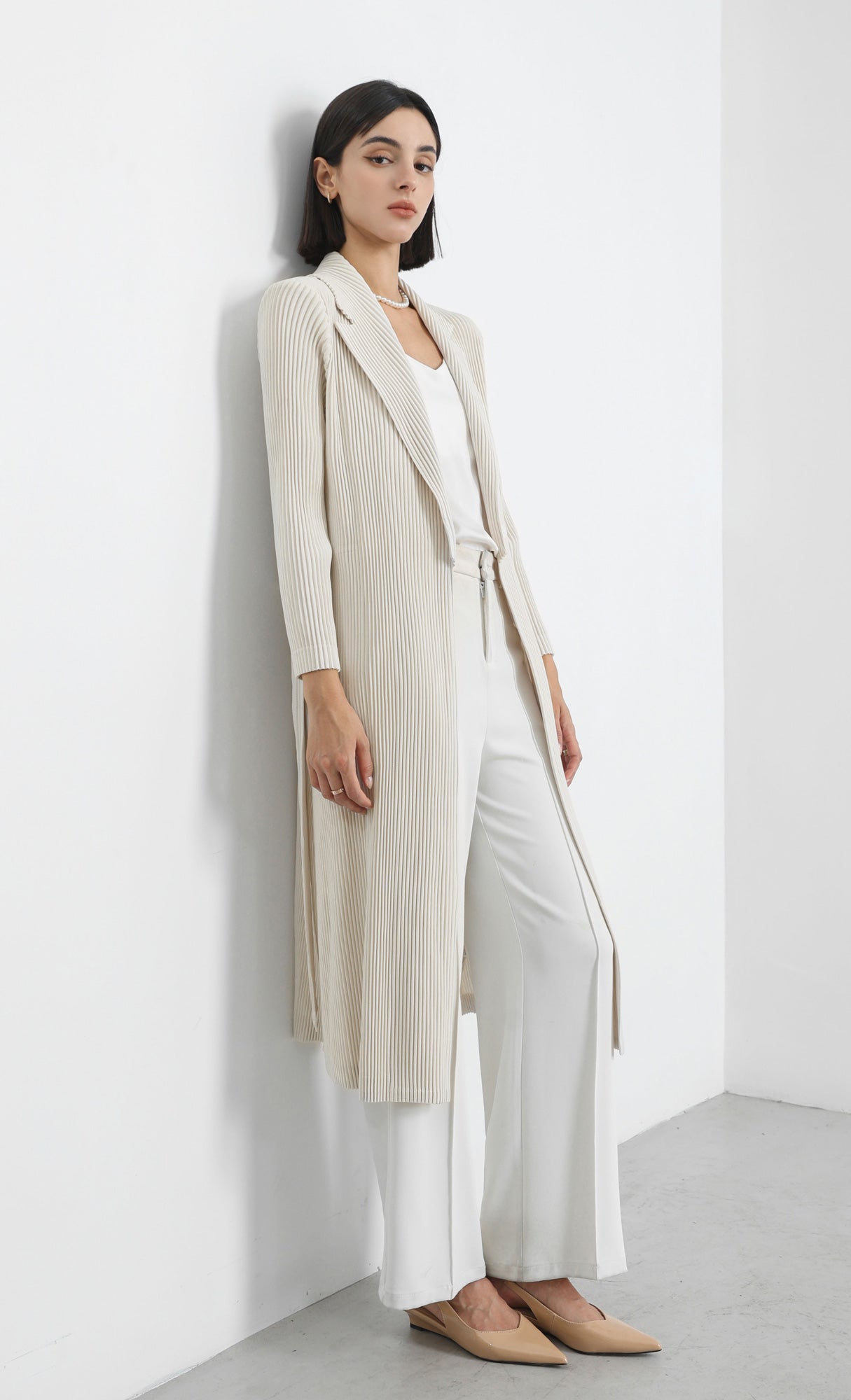 haze pleated belted trench_ivory
